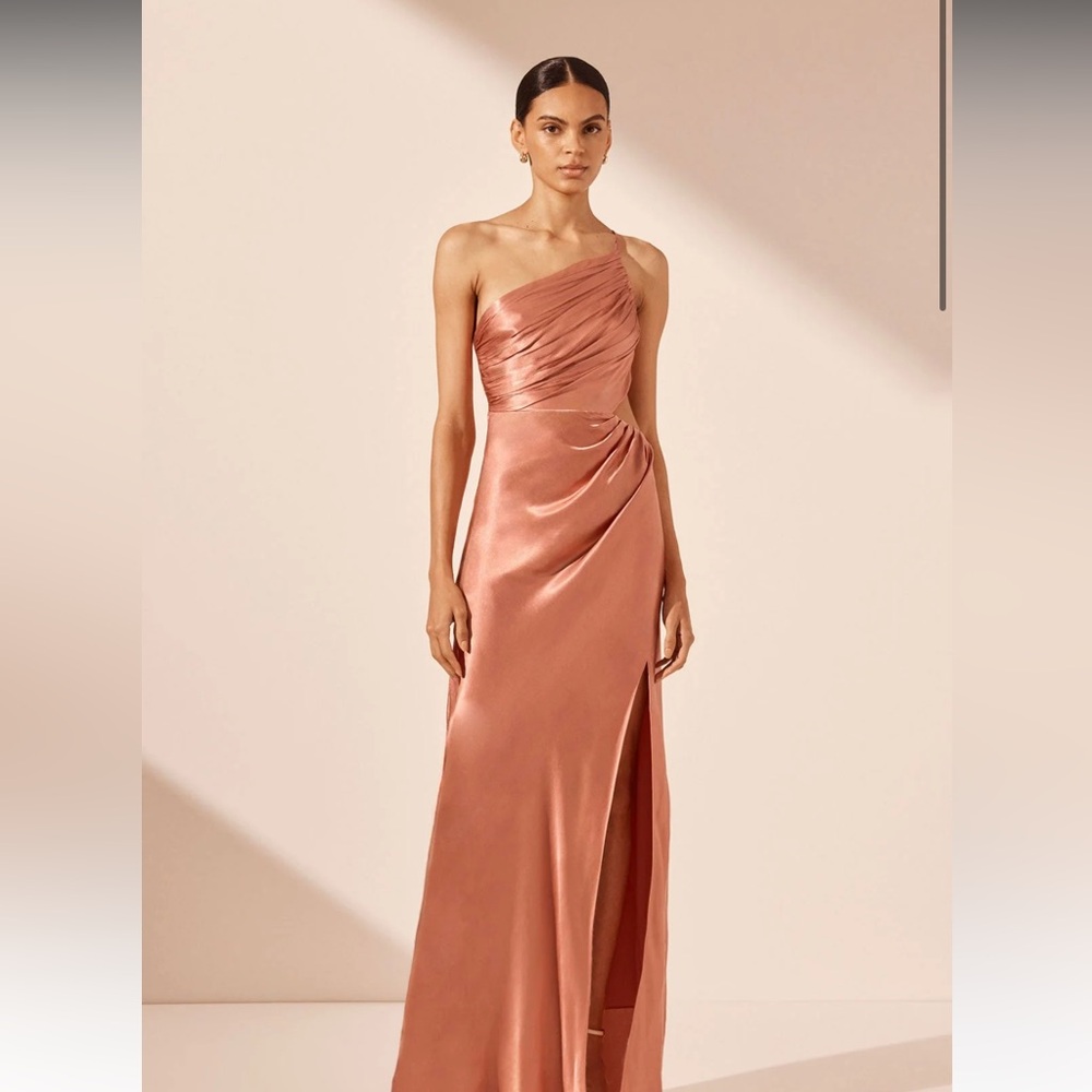 Shona Joy La Lune Asymmetrical Gathered
Maxi Dress in Antique Rose